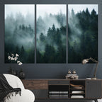 Misty Forest Wall Art | Serene Green Landscape Canvas Print