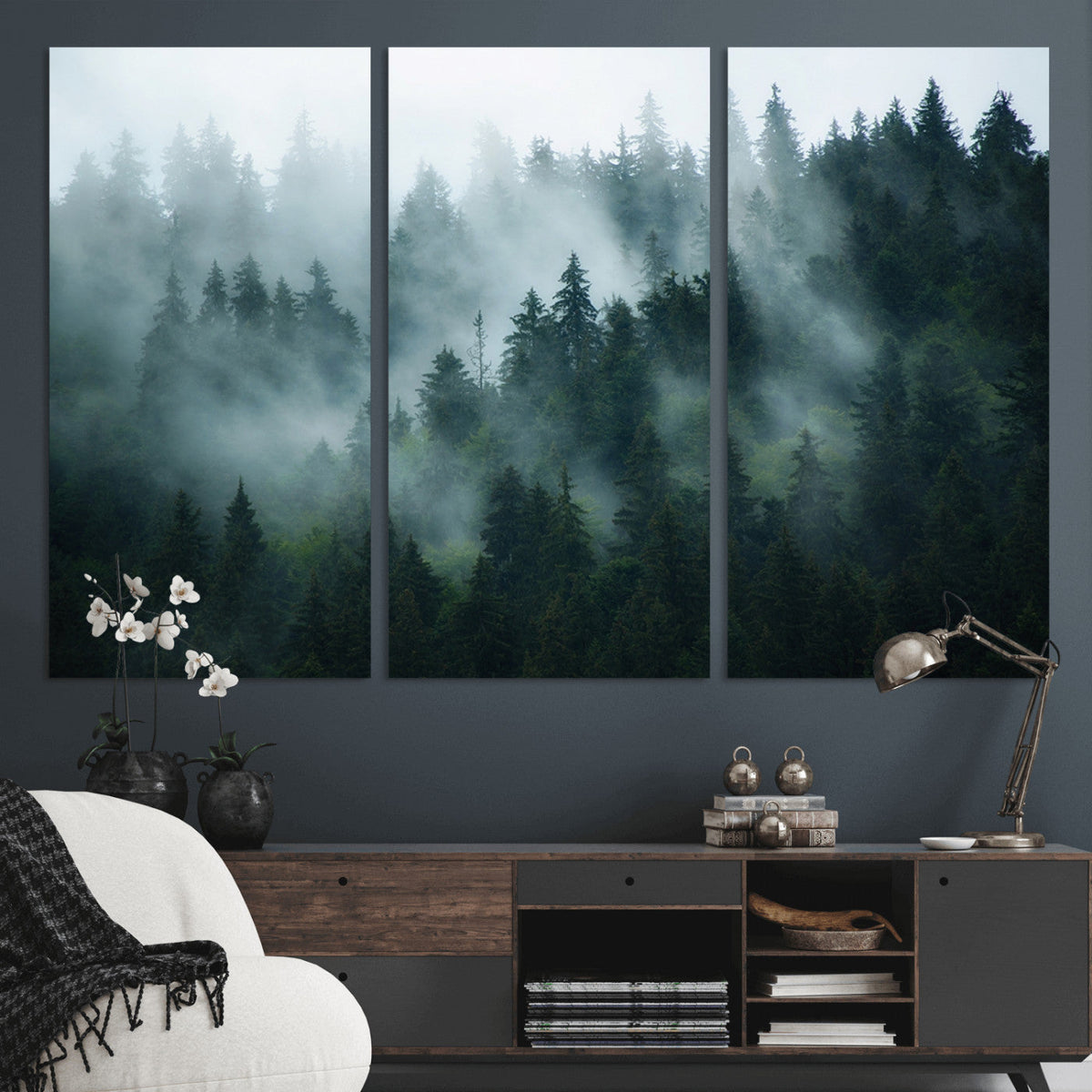 Misty Forest Wall Art | Serene Green Landscape Canvas Print