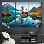 Crystal Clear Lake Wall Art | Mountains Wall Art Canvas | 3 Panel Landscape