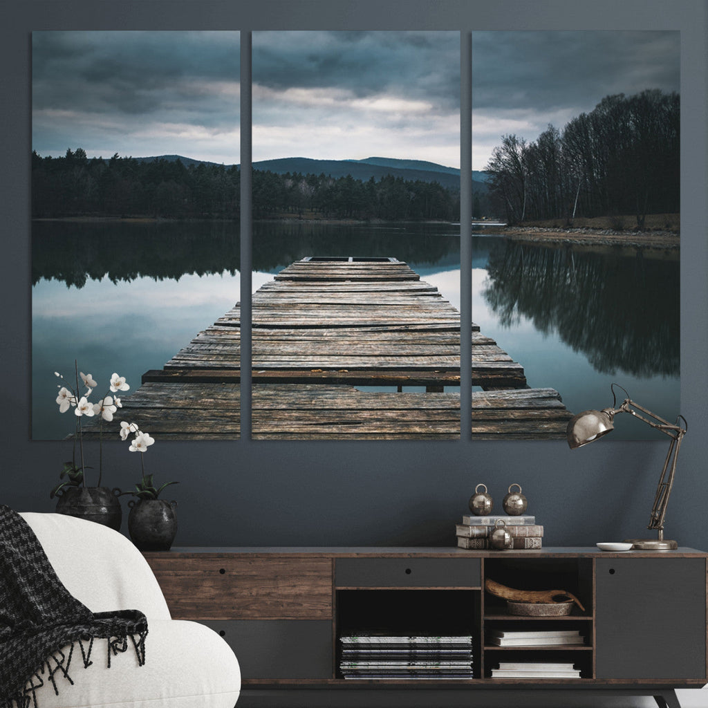 Wooden Bridge Near Lake Wall Art Canvas Print