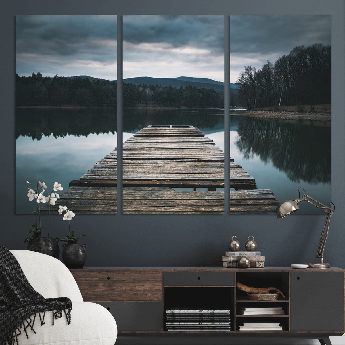 Wooden Bridge Near Lake Wall Art Canvas Print