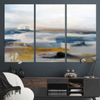 Abstract Landscape Wall Art Canvas | 3 Panel Modern Blue, Gold and White Canvas Art