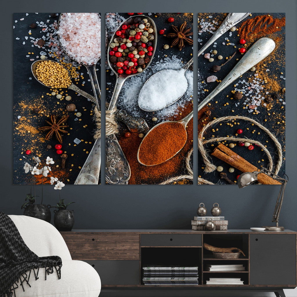 Spices and Seasonings Canvas Wall Art | Colorful Triptych Kitchen Decor