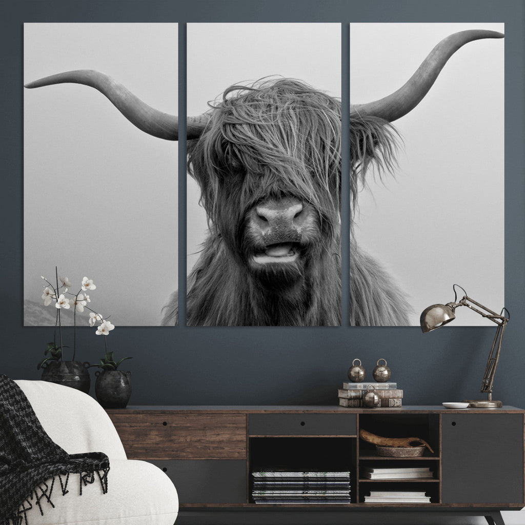 Texas Cow Wall Art Canvas, Texas Longhorn Cattle Canvas Print