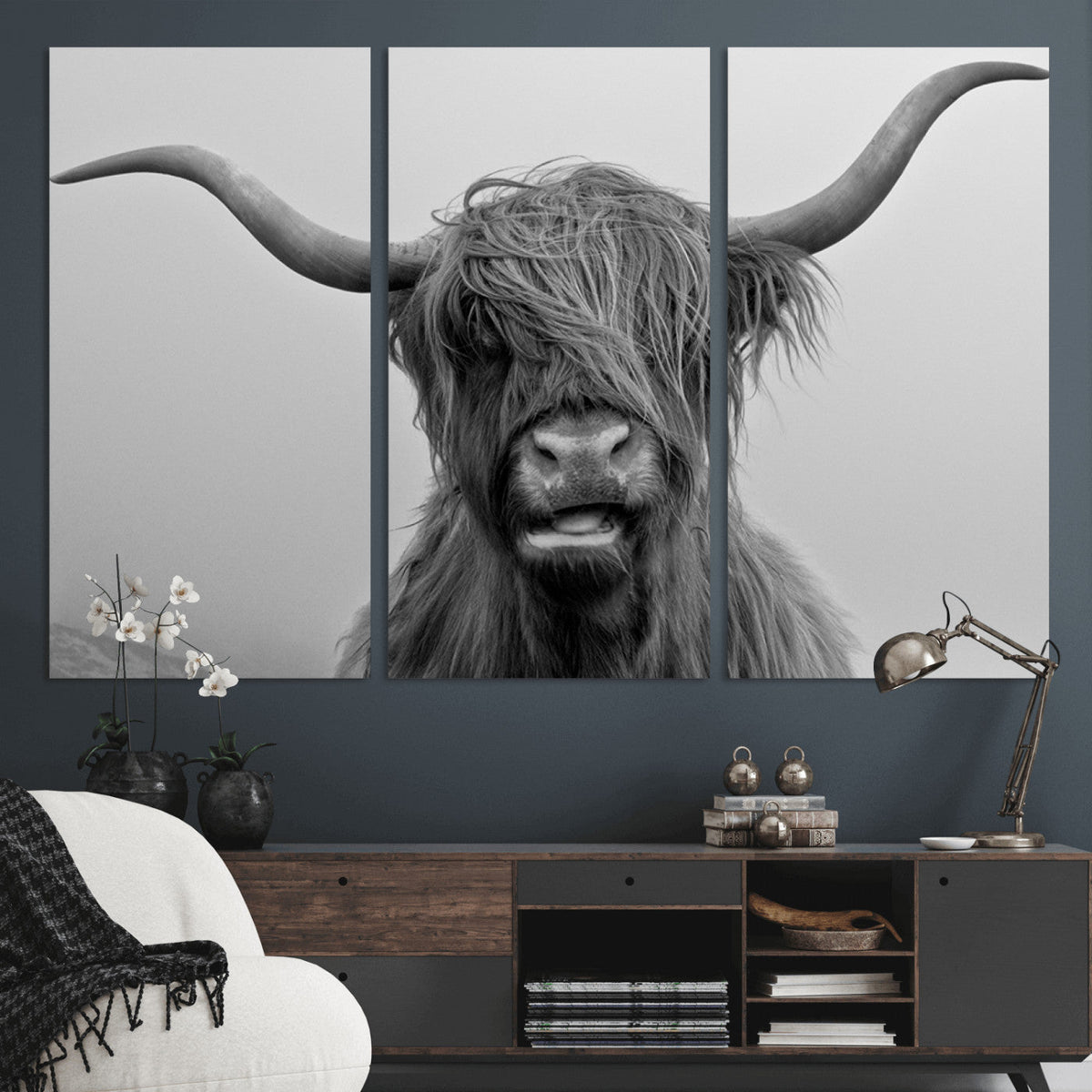 Texas Cow Wall Art Canvas, Texas Longhorn Cattle Canvas Print