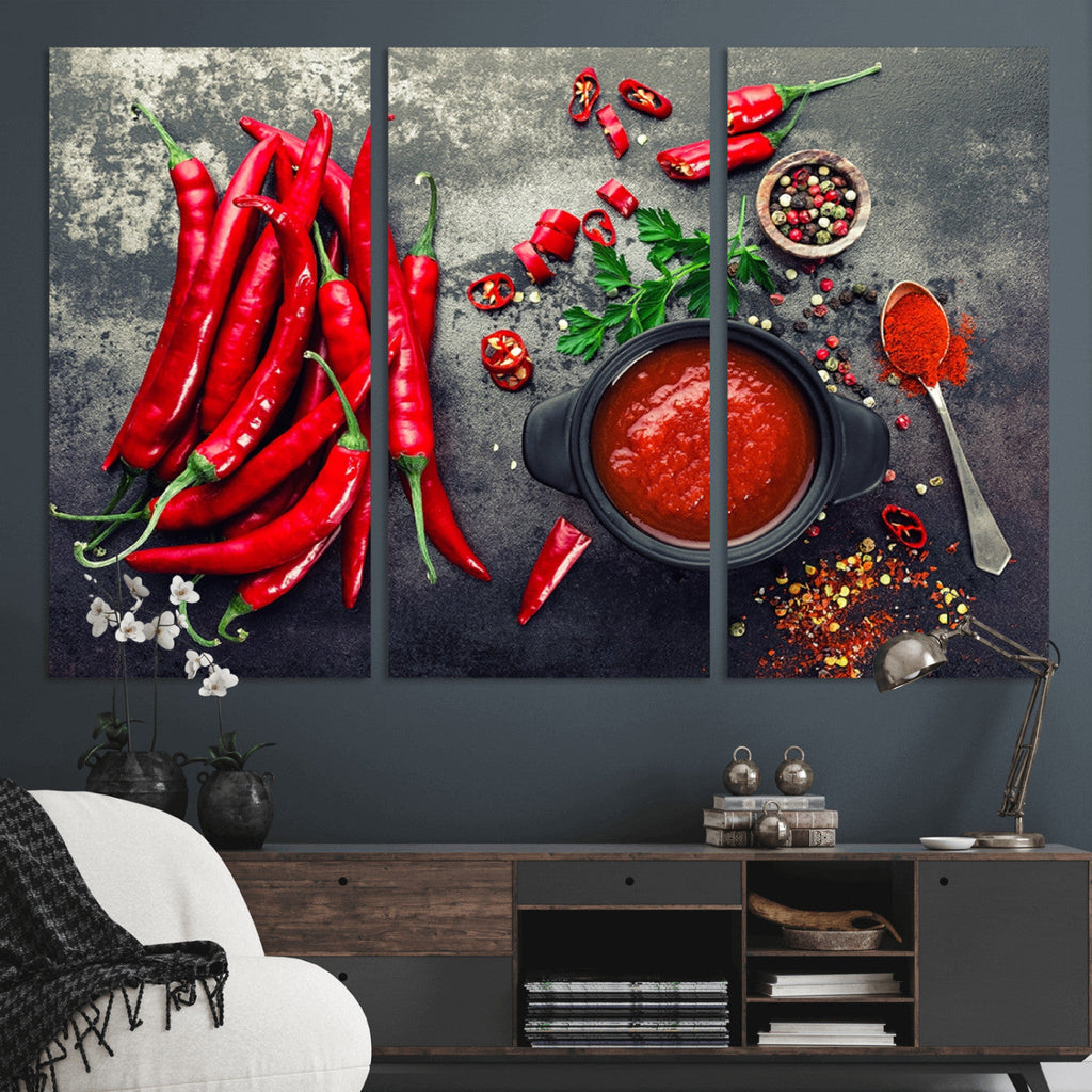 Red Chili Peppers Wall Art Kitchen Artwork Canvas Print