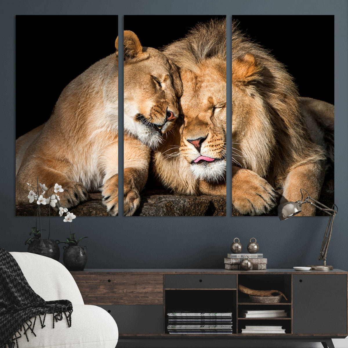 Lion and Lioness Wall Art Canvas Print | African Wildlife Animal Art