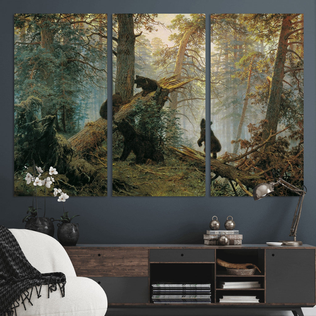 Baby Bears in Forest Wall Art Canvas Print