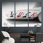 Framed Lucky Poker Cards Canvas | Modern Triptych Wall Art for Game Rooms