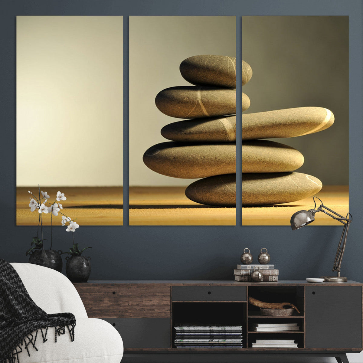 Fluvial Zen Stones Canvas Wall Art Print