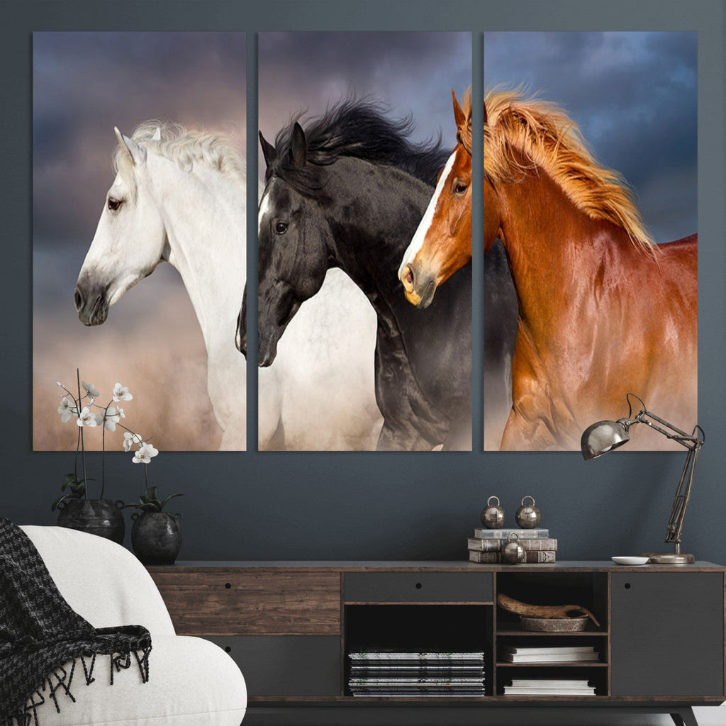 Animal Wall Art Three Horses Farmhouse Art Canvas Print