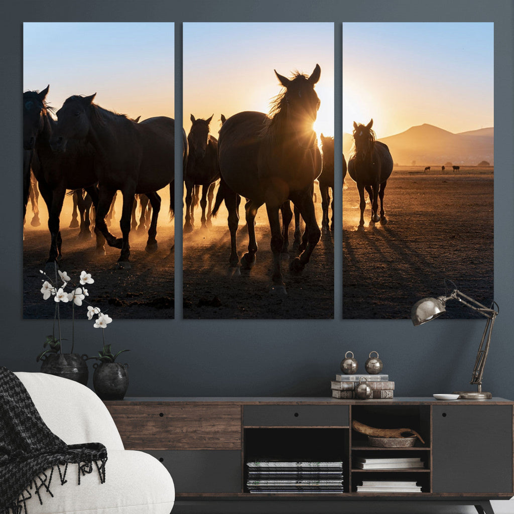 Horse Herd Wall Art Animal Canvas Print