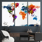 Bold Colorful World Map Canvas Print | Detailed Map of the World Wall Art