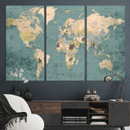 Classic World Map Canvas Print | Framed Vintage Map Wall Art