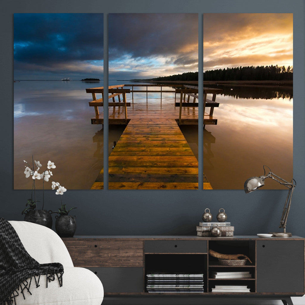 Serene Lake Pier at Sunset Canvas Print | Landscape Wall Art | Ready to Hang