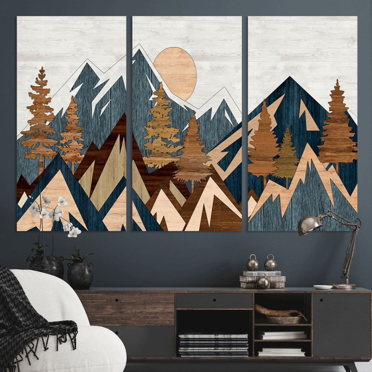 Abstract Wood Panel Effect Mountain Range Wall Art Canvas Print