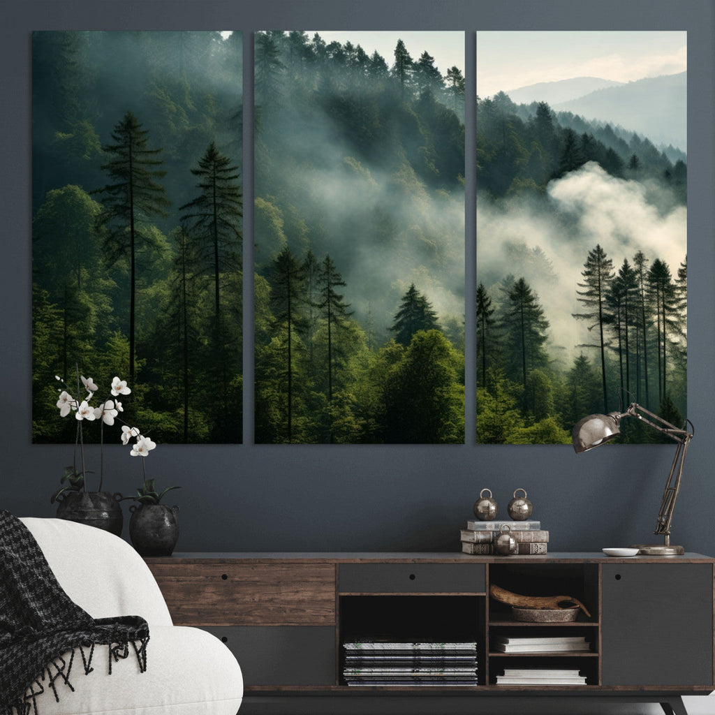 Misty Forest Wall Art Premium Canvas Print, Foggy and Serene Atmosphere