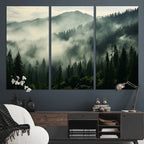 Captivating Misty Forest Wall Art Premium Canvas Print, A Foggy and Serene Atmosphere