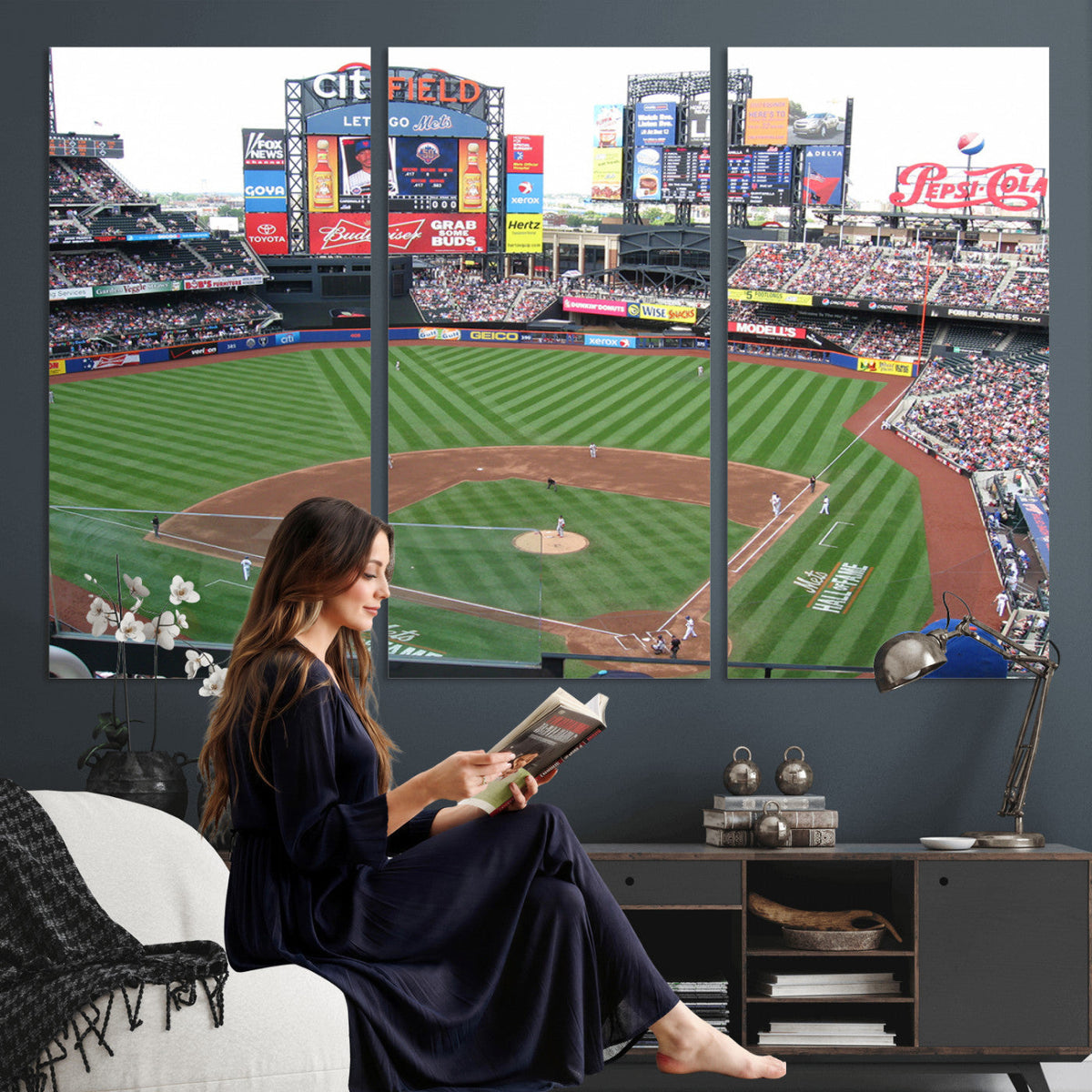 New York Mets Baseball Team Print, Citi Field Baseball Stadium Wall Art