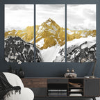 Gold Abstract Mountains Wall Art Print on Canvas, Nature Wall Art Print