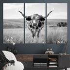 Texas Cow Longhorn Wall Art Canvas Print for Farm House Wall Art, Framed and Ready to Hang