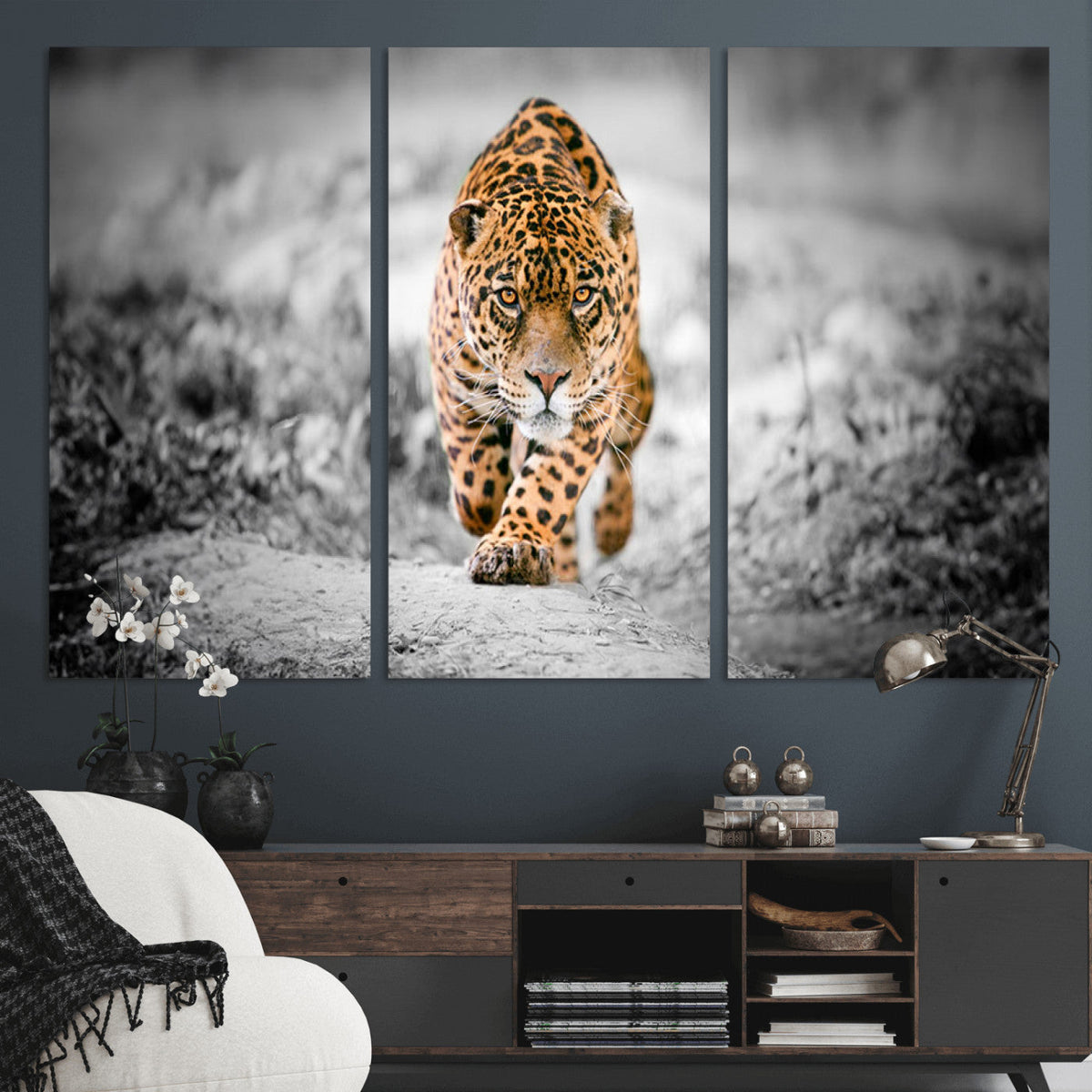 Jaguar Wall Art Canvas Print, Majestic Big Cat in Focused Pursuit