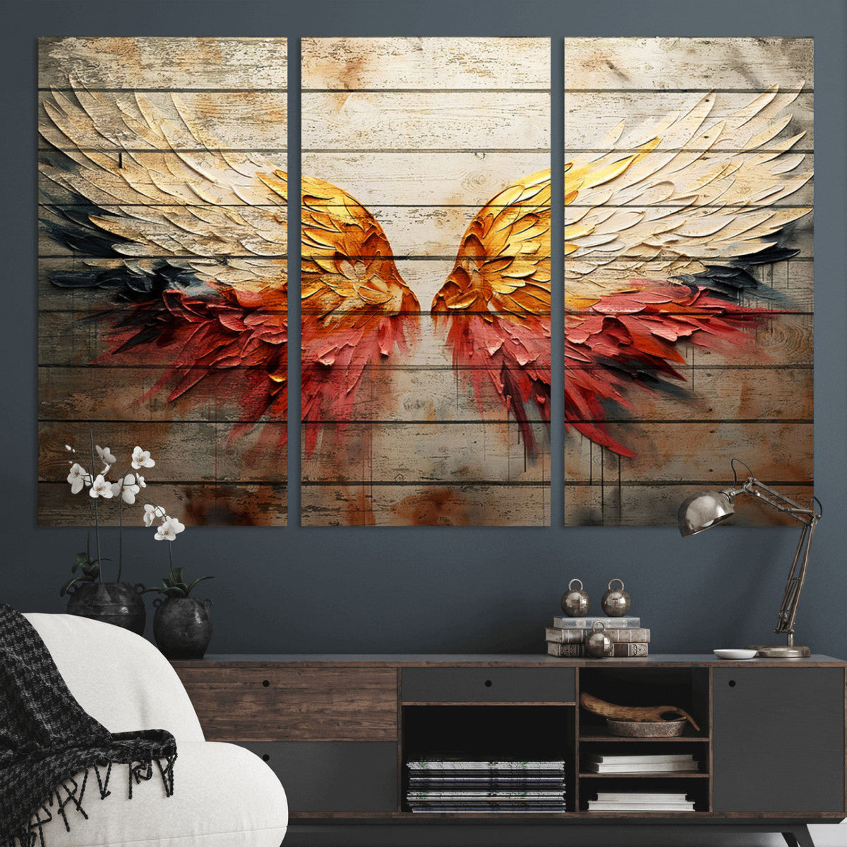 Abstract Angel Wings Canvas Wall Art, Modern Angelic Wings Decor, Framed and Ready to Hang