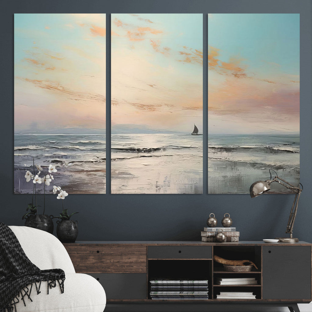 Abstract Ocean Wall Art, Boat Wall Art Canvas Print