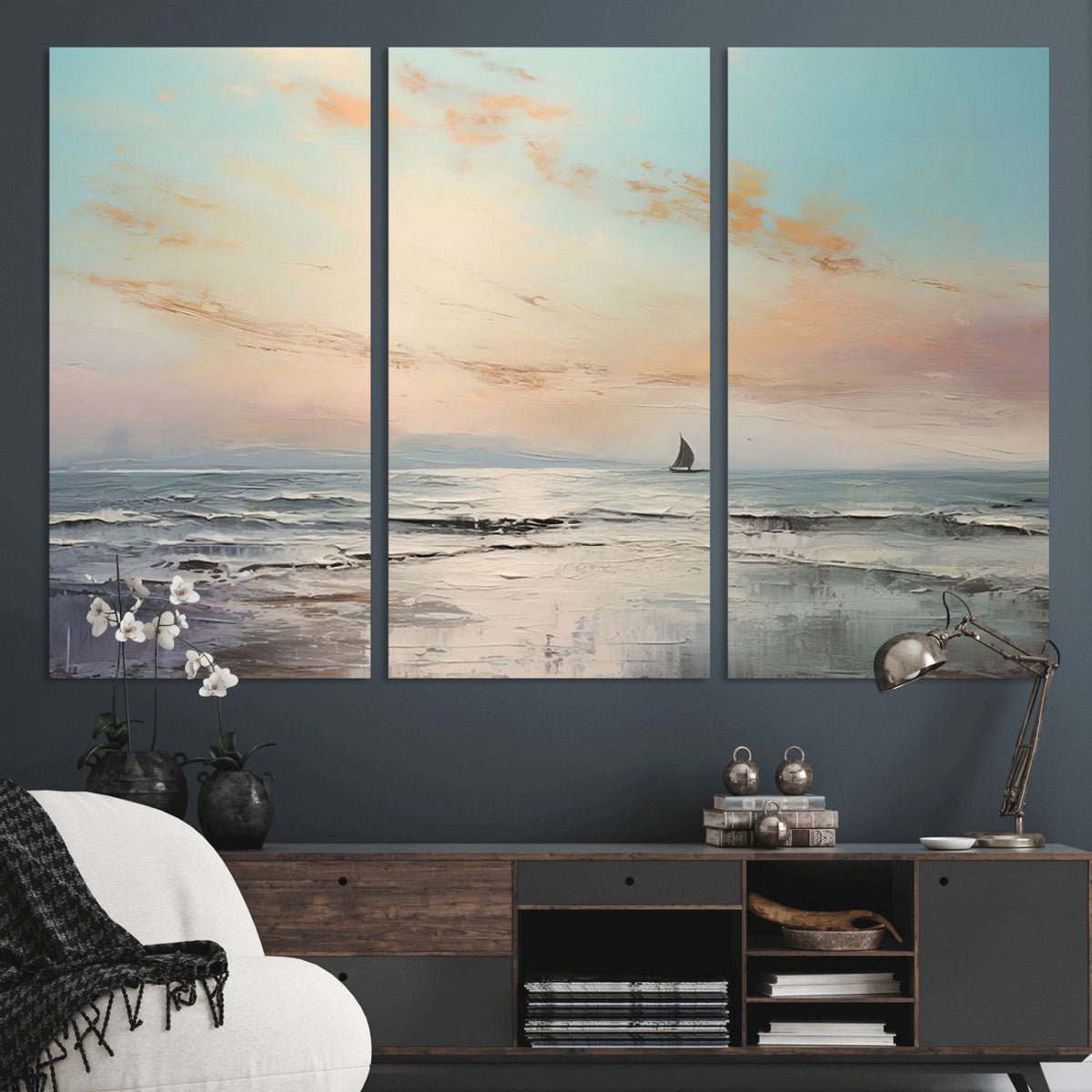 Abstract Ocean Wall Art, Boat Wall Art Canvas Print