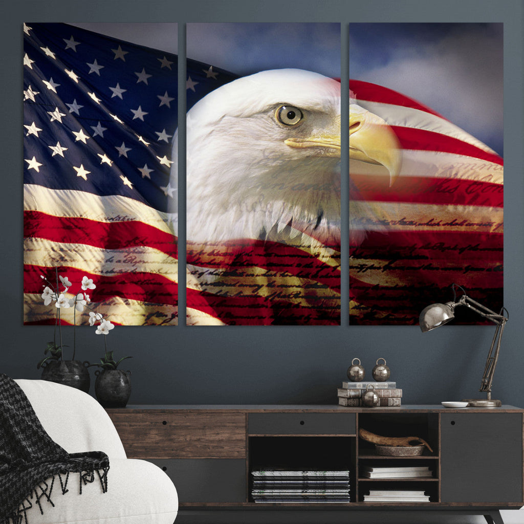 American Flag Eagle Symbol Wall Art Canvas Print, Patriotic American Flag Eagle Wall Art