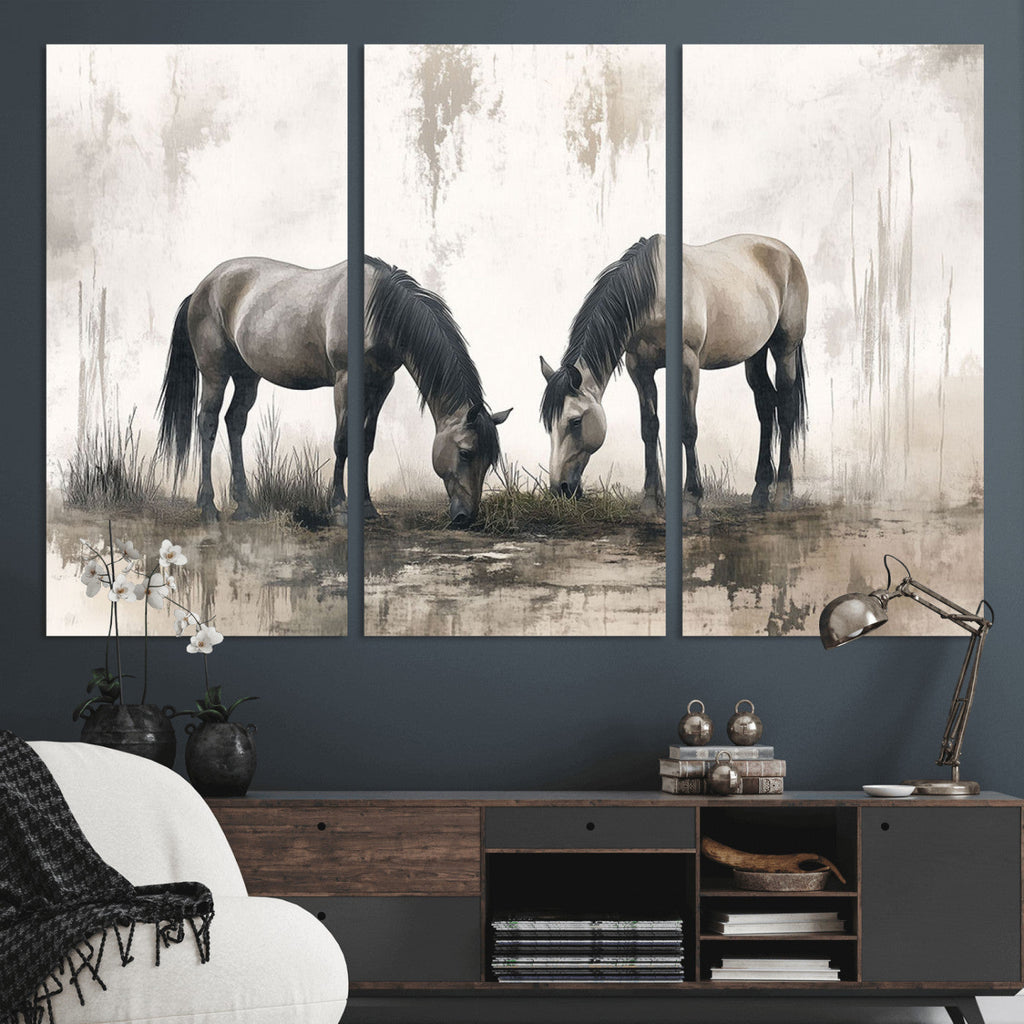 Chinese Ink Style Vintage Horses Wall Art Canvas Print