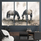 Chinese Ink Style Vintage Horses Wall Art Canvas Print