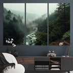 Misty Forest Wall Art, Tranquil Nature Landscape, Ready to Hang | Extra Large 3 Piece Canvas Wall Art
