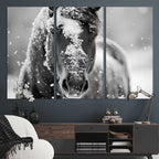 Black and White Horse Winter Wall Art, Ready to Hang
