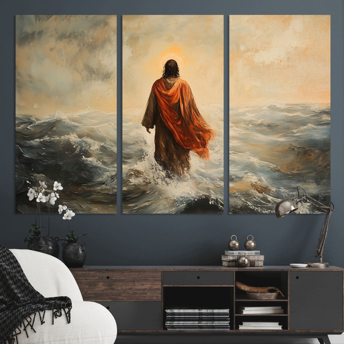 Jesus Walking on Water, Christian Wall Art, Jesus Christ Oil Painting Style Print