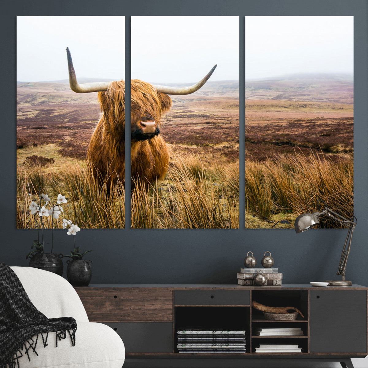 Scottish Highland Cow Canvas Wall Art, Rustic Farmhouse Decor