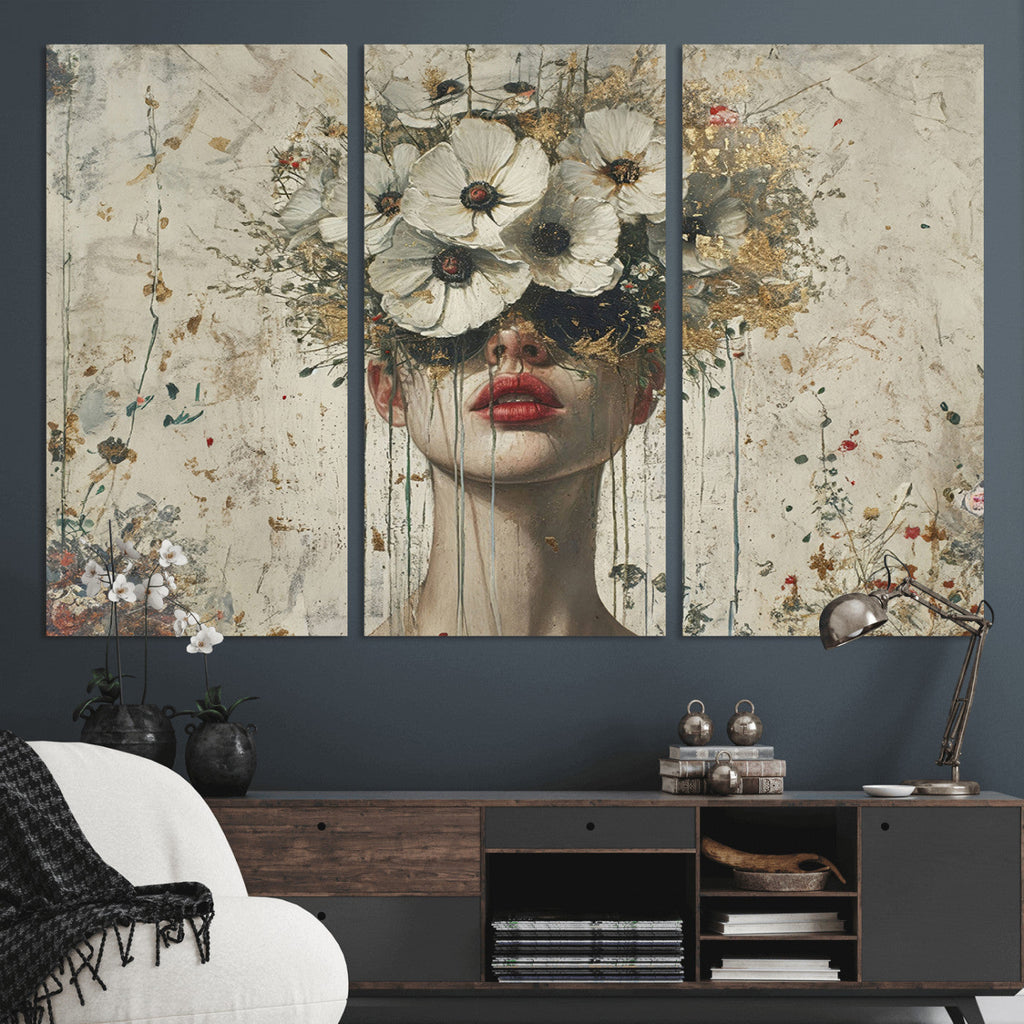 Abstract Floral Women Pastel Wall Art Canvas Print