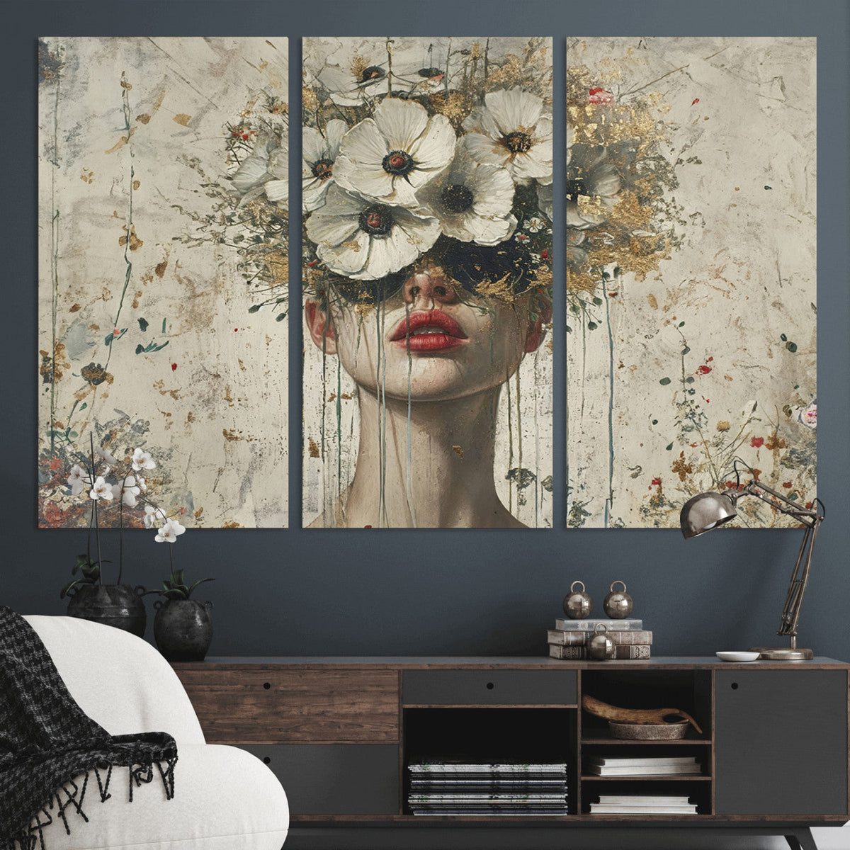 Abstract Floral Women Pastel Wall Art Canvas Print