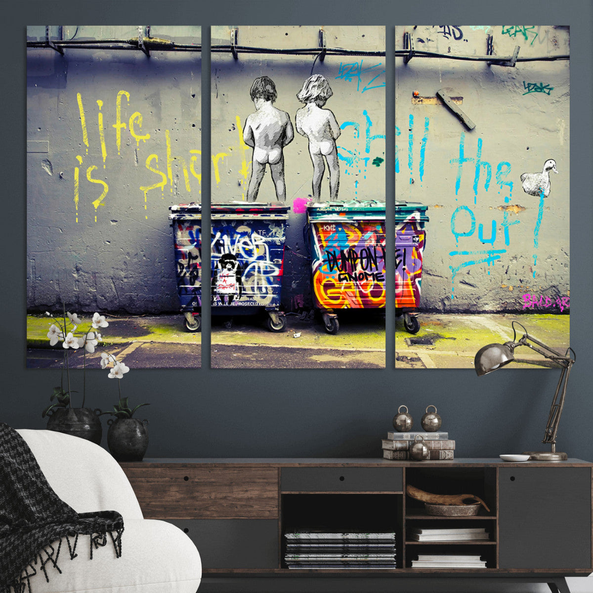 Banksy Life is Short Wall Art, Iconic Graffiti Street Art Canvas Print