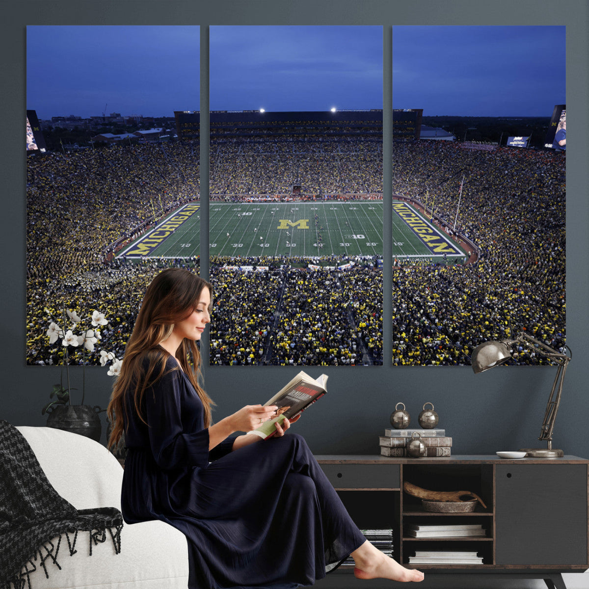 University of Michigan Wolverines Football Team Print, Ann Arbor, Home Bar Wall Decor