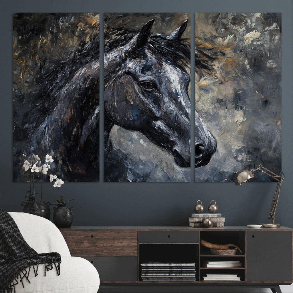 Large Abstract Horse Wall Art Canvas Print, Farmhouse Wall Art