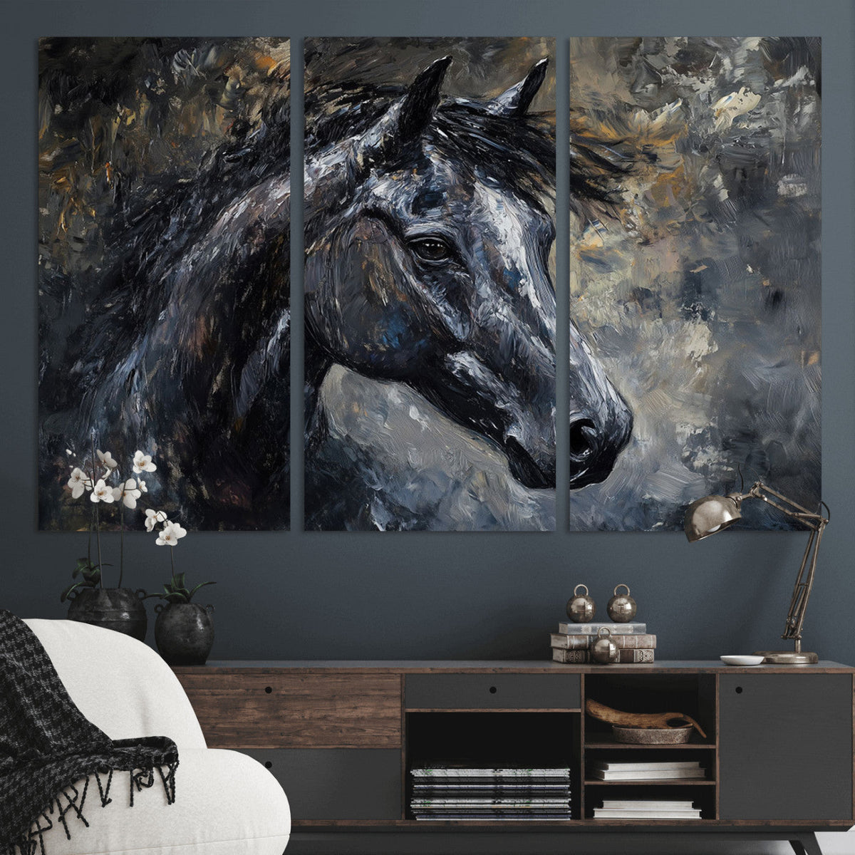 Large Abstract Horse Wall Art Canvas Print, Farmhouse Wall Art