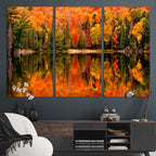 Forest Reflection Art | Autumn Forest Reflection Wall Art | Triptych Canvas Print