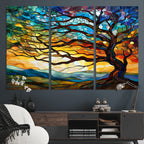 Vibrant Mosaic Tree of Life Wall Art, Stained Glass Style Canvas Print
