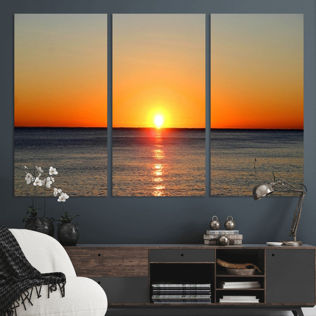 Golden Horizon Sunset Over Ocean Wall Art Canvas Print | Tropical Beach Canvas
