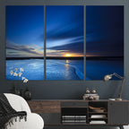 Blue Sunset Ocean Canvas Wall Art Print | Serene Coastal Horizon