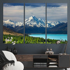 Mount Cook and Lake Pukaki Canvas Wall Art Print | Majestic Snow Capped Peaks