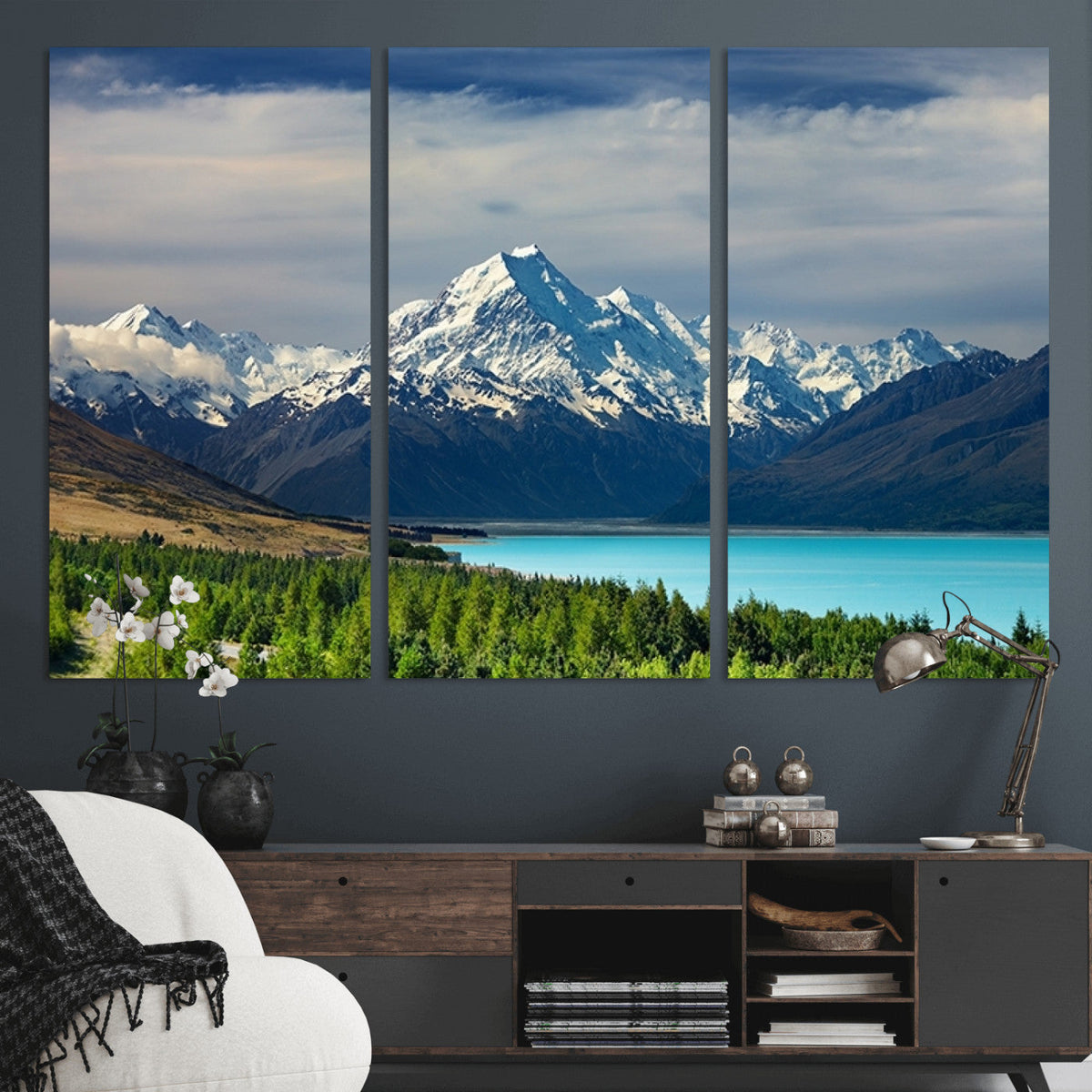 Mount Cook and Lake Pukaki Canvas Wall Art Print | Majestic Snow Capped Peaks