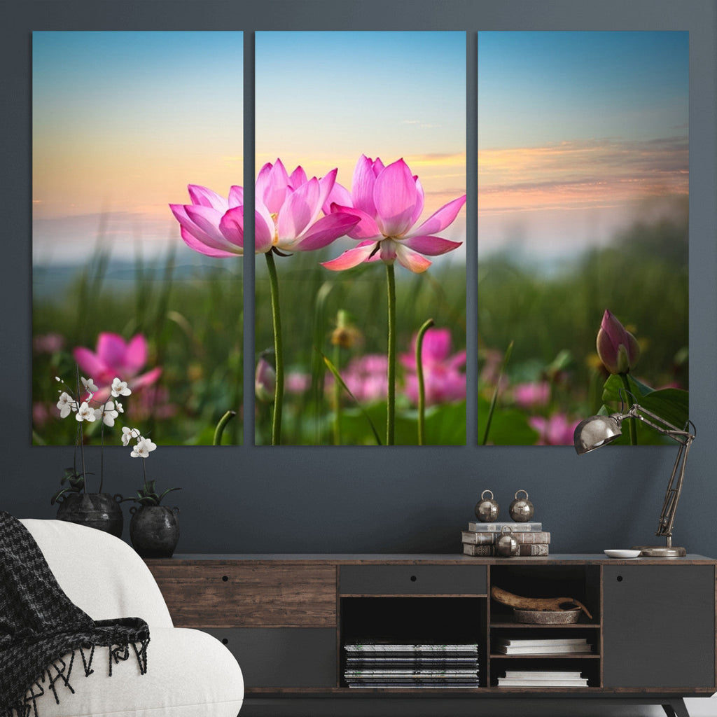 Pink Flower on the Mountain Canvas Print, Framed Pink Flower Canvas Wall Art
