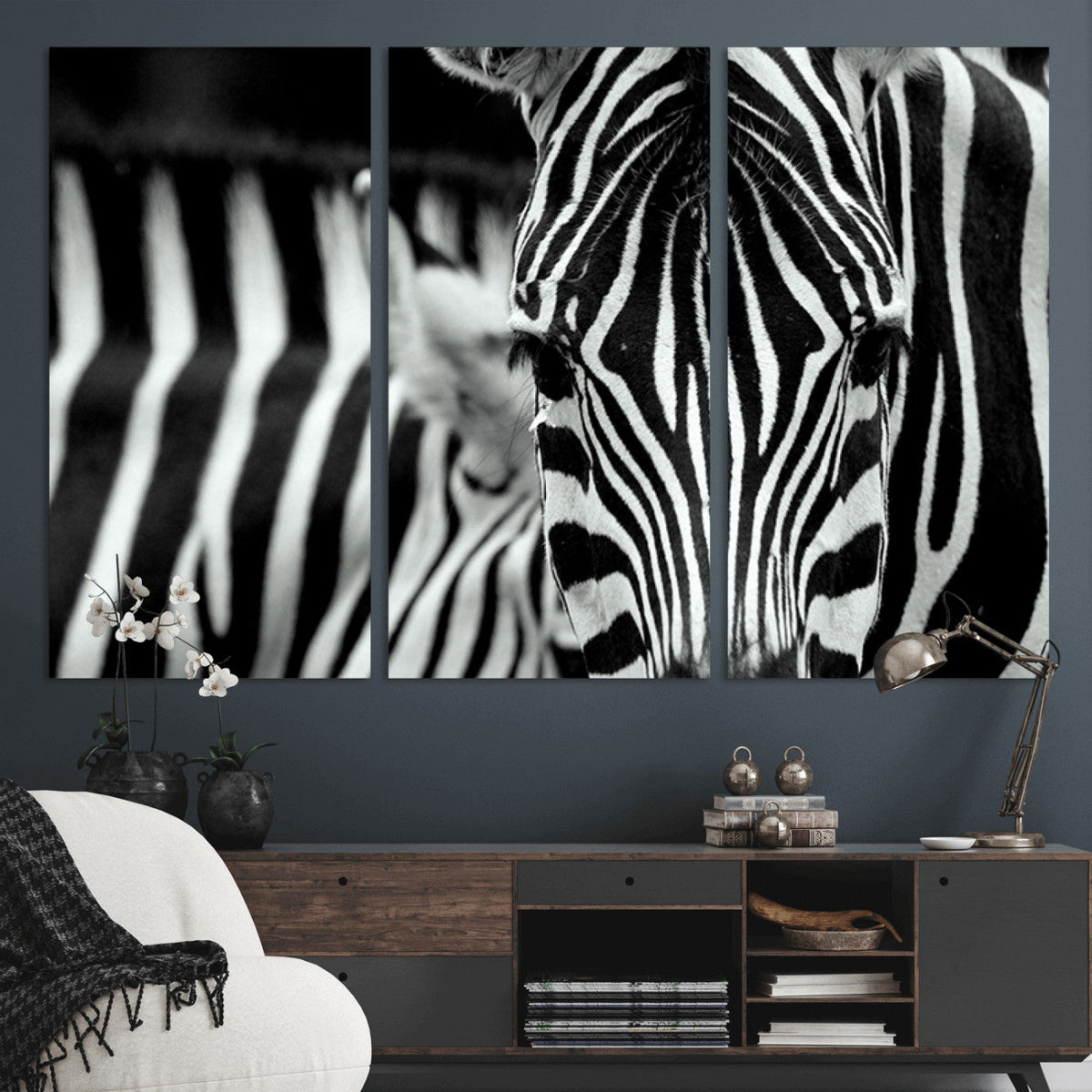 Zebra Wall Art | Zebra Close Up Canvas Print | Framed Black and White Wildlife